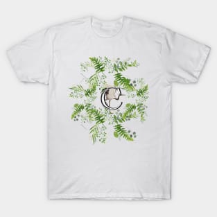 Botanical Monogram C letter with Heron bird detail. T-Shirt